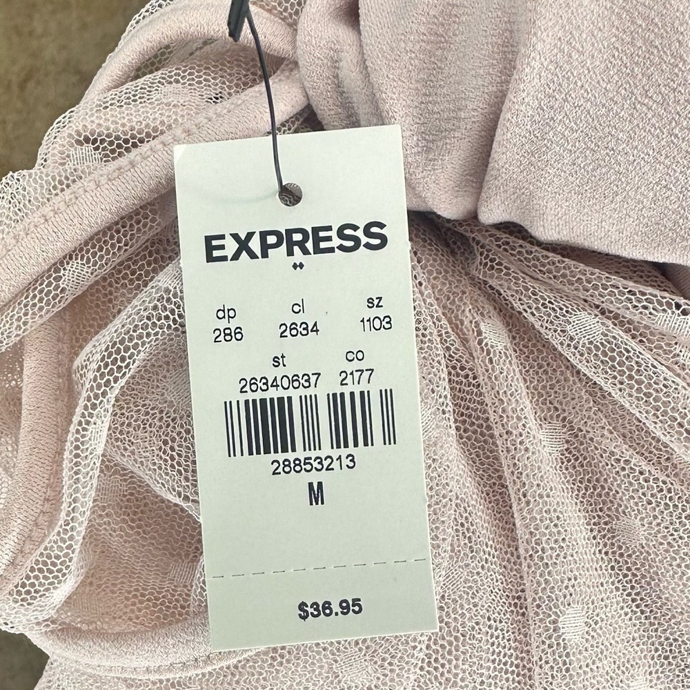 Express Pink Mesh Yoke Dot Sleeve Short Sleeve Top - Picture 10 of 12